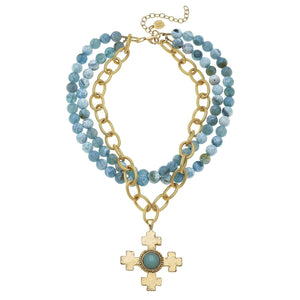Quad Cross Multi-Strand Agate Necklace