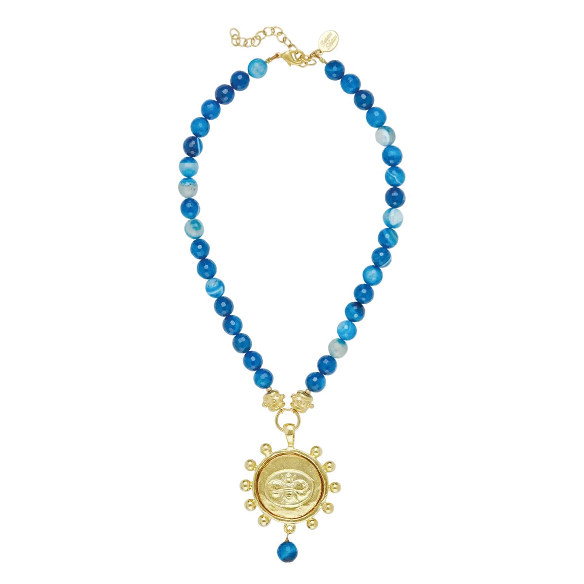 Bee Pendant Blue Agate Necklace