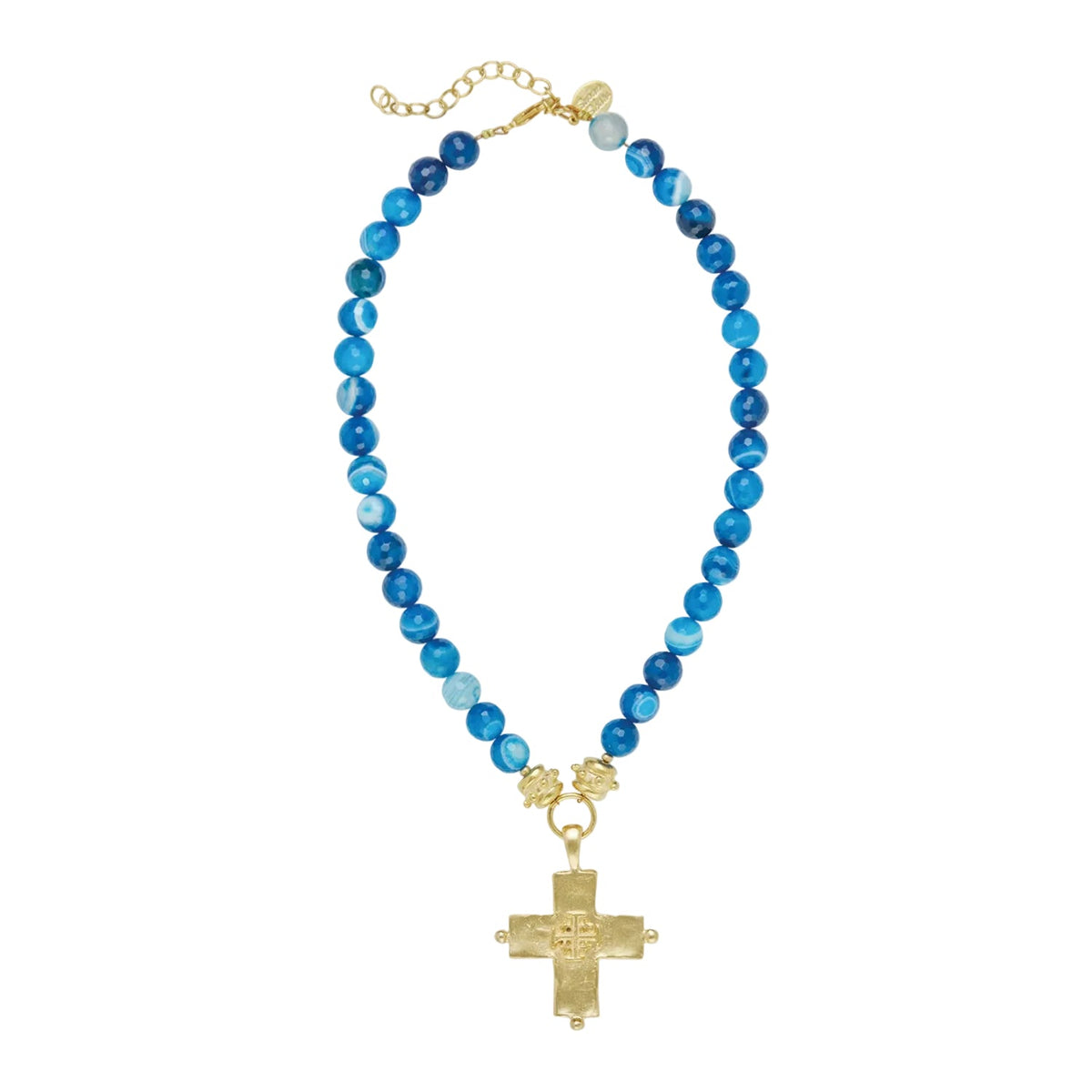 Cross Pendant Blue Agate Necklace