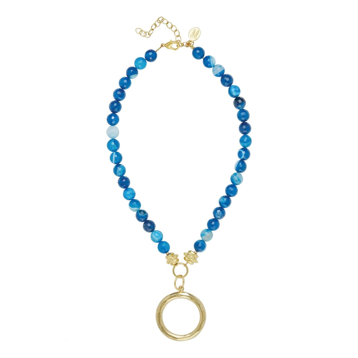 Open Ring Pendant Blue Agate Necklace
