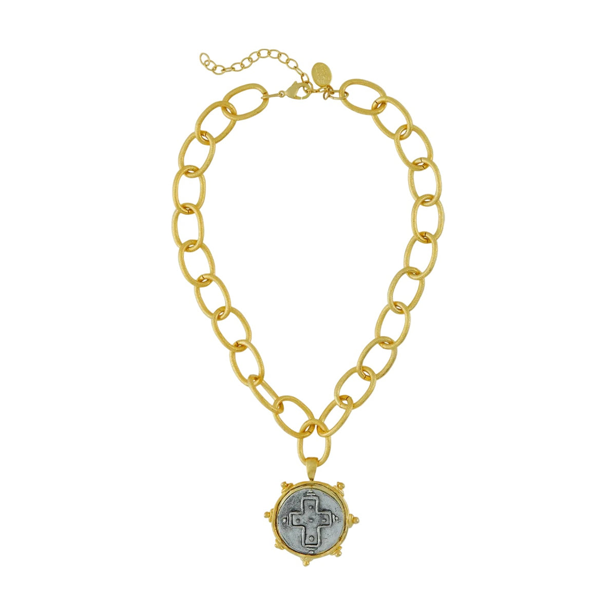 Mixed Metal Cross Intaglio Chain Necklace