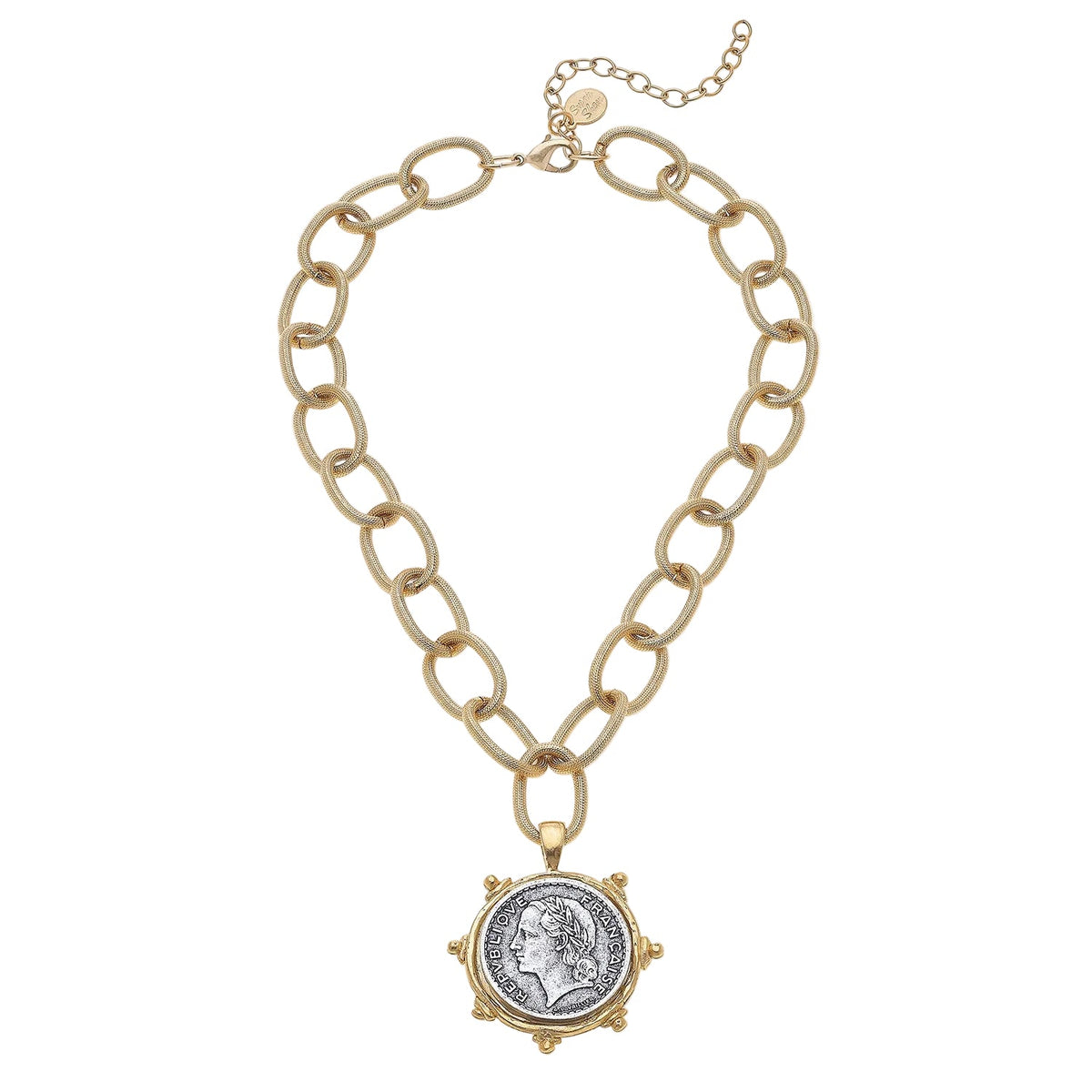 Mixed Metal Coin Intaglio Chain Necklace