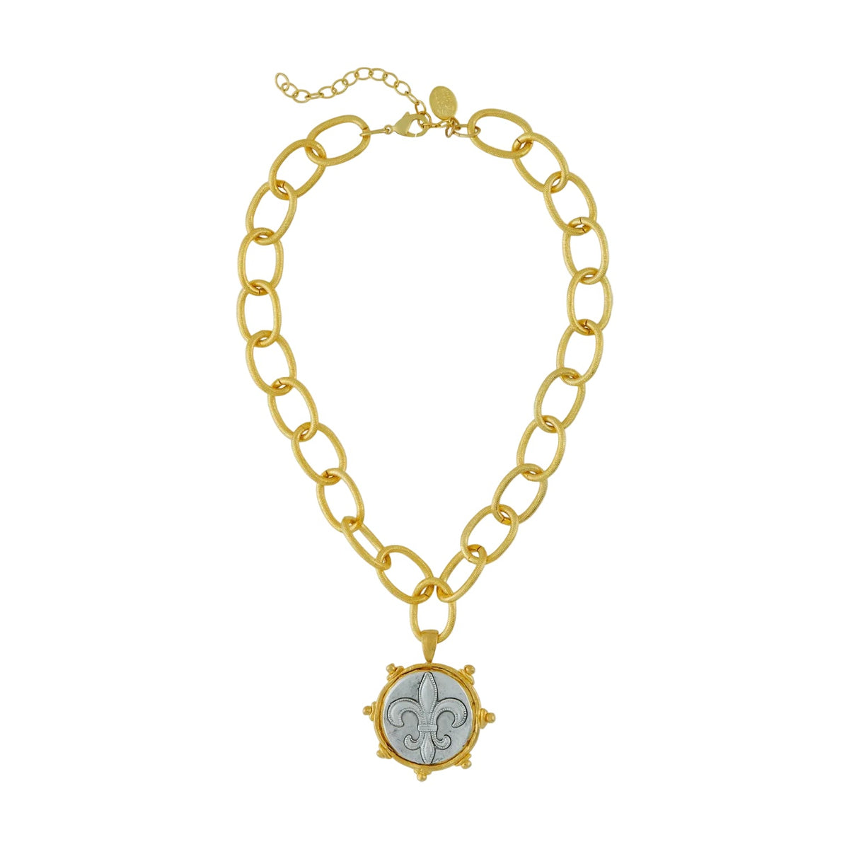 Mixed Metal Fleur de Lis Intaglio Chain Necklace