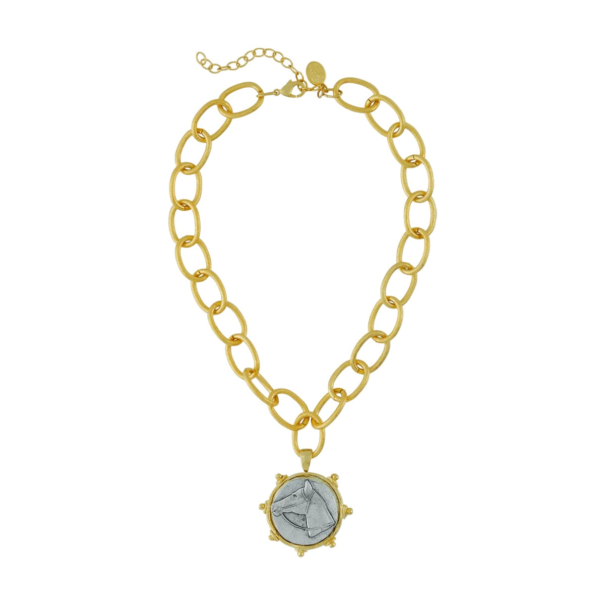Mixed Metal Horse Head Intaglio Chain Necklace