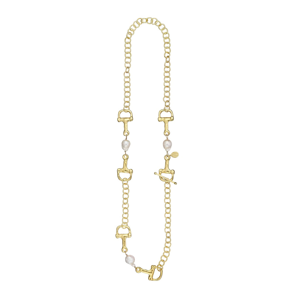 Long Horse Bit & Baroque Pearl Chain Necklace
