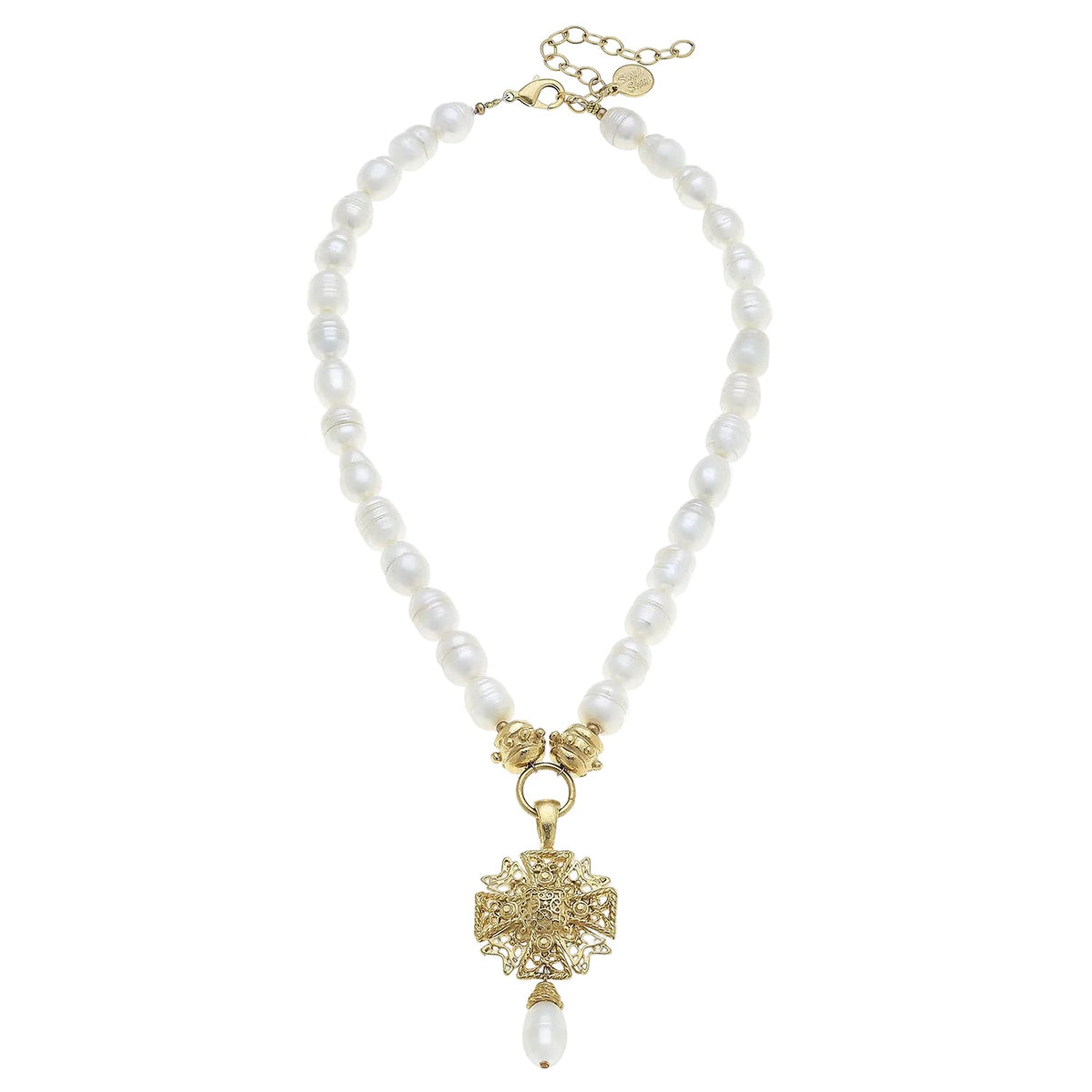 Filigree Maltese Cross Pearl Necklace