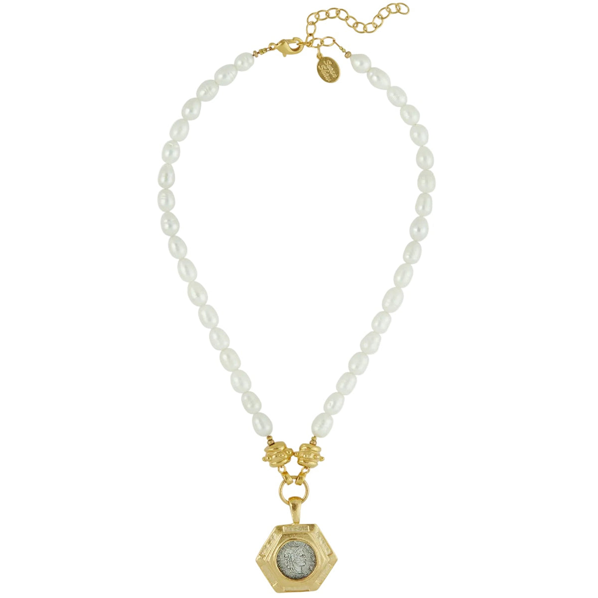 Mixed Metal French Franc Pendant Freshwater Pearl Necklace