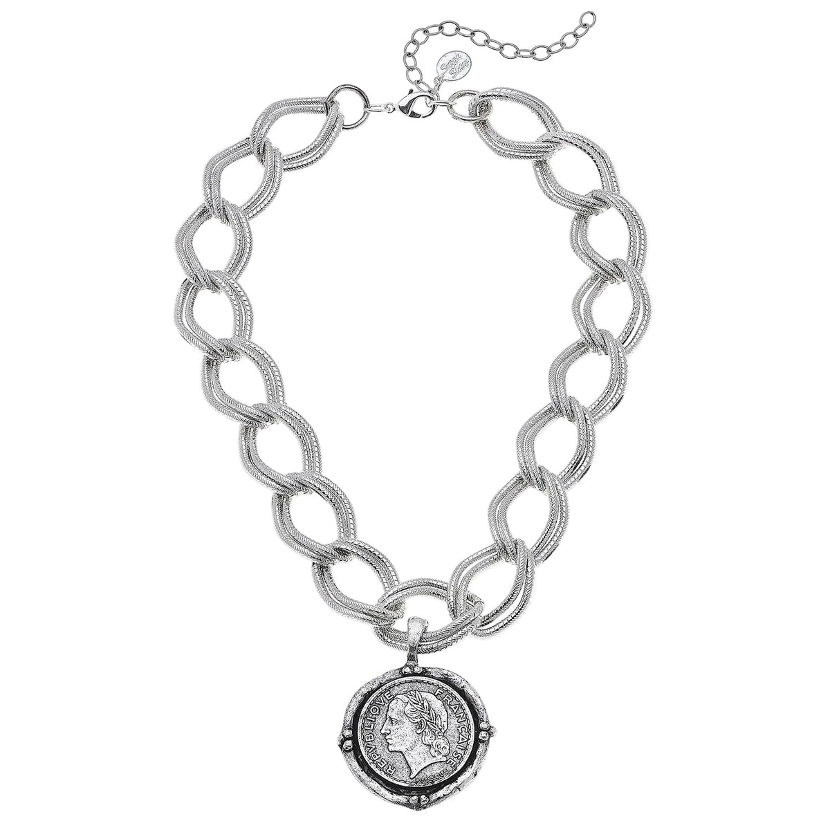 Silver Mixed Metal Franc Chain Necklace