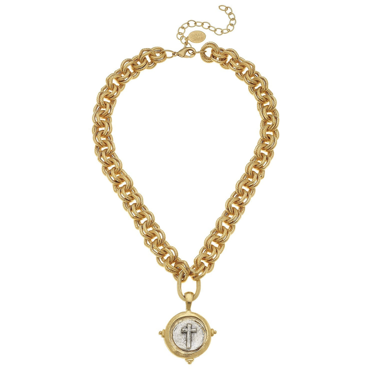 Mixed Metal Cross Intaligo Necklace