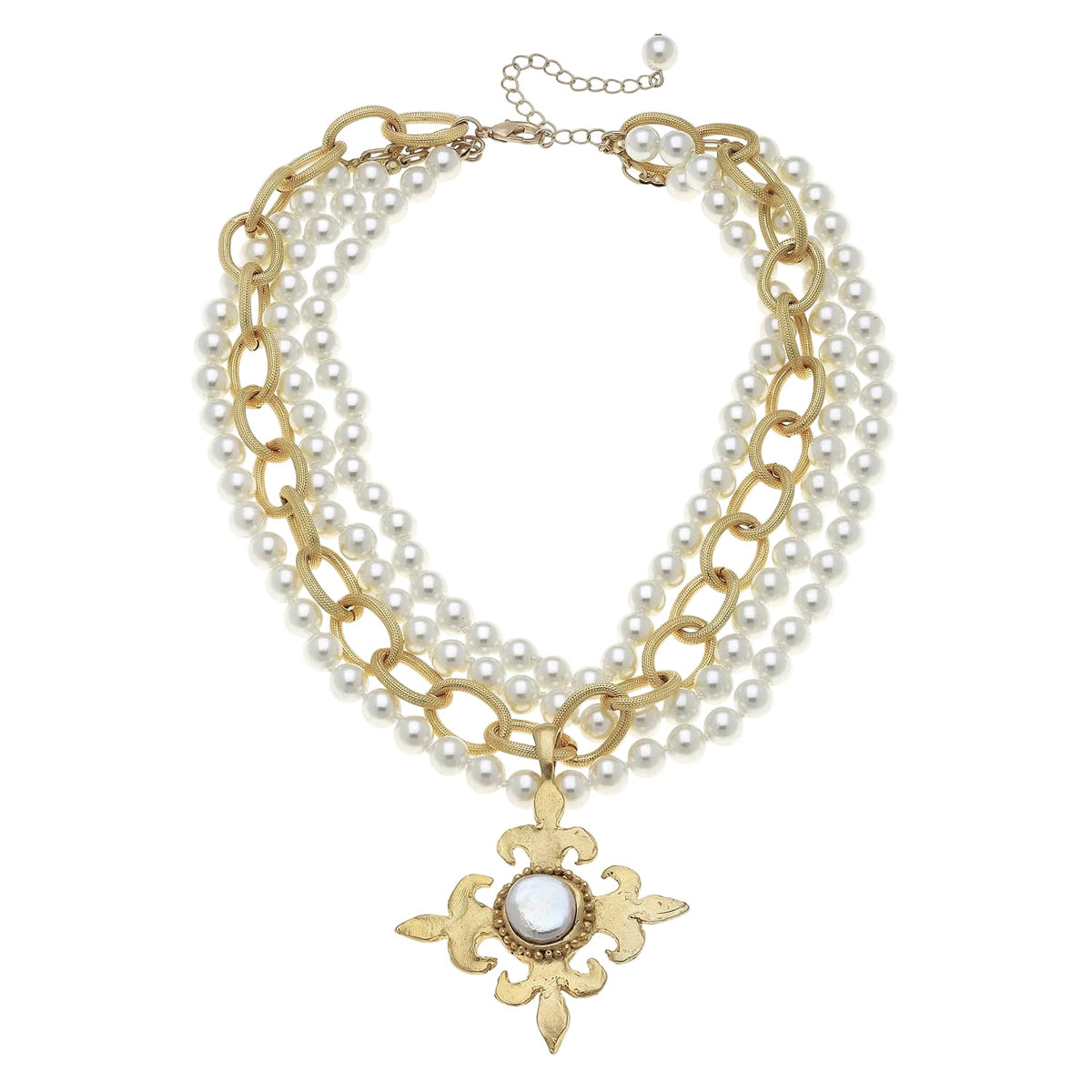Fleur Cross Multi-Strand Pearl Necklace