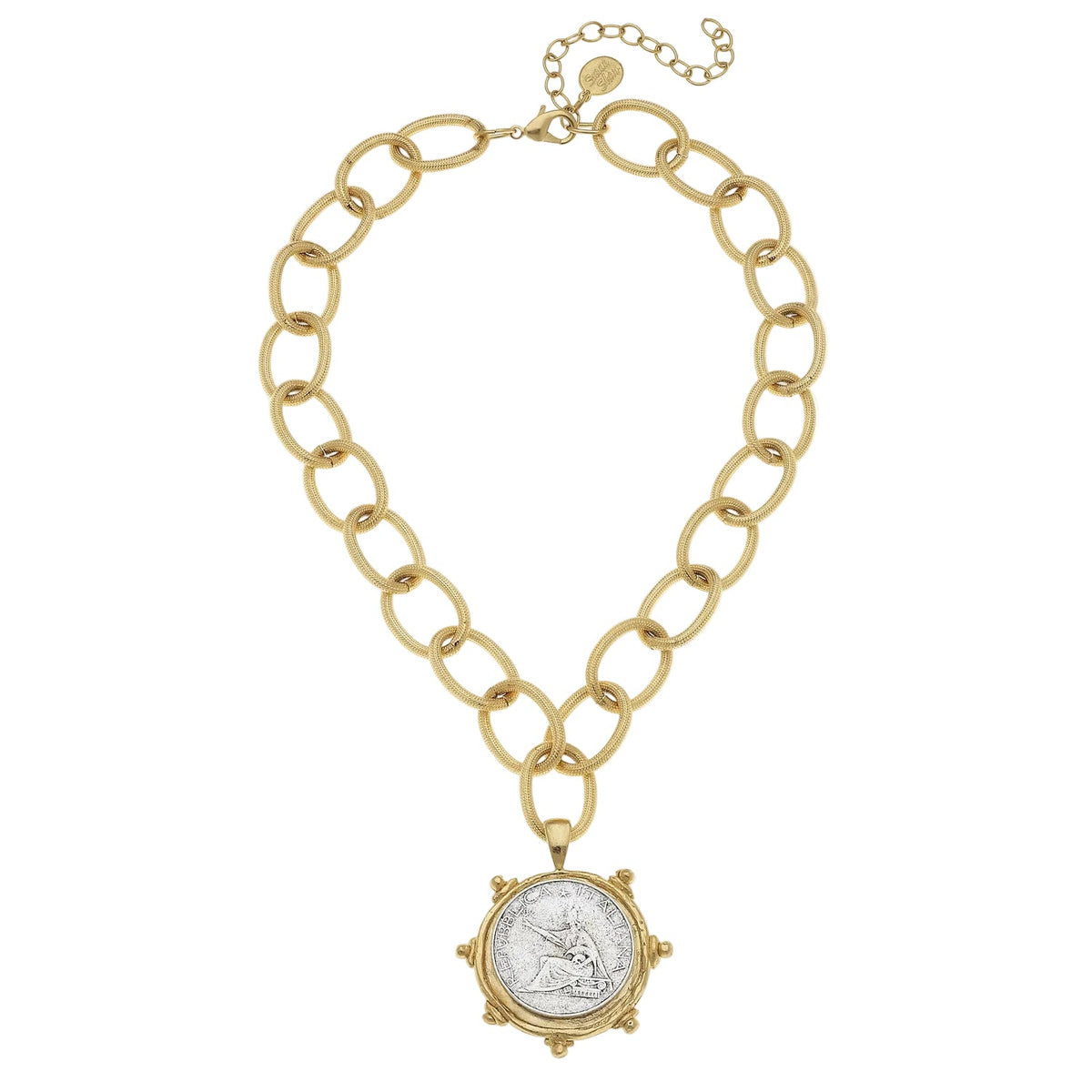 Mixed Metal Italian Coin Chain Necklace