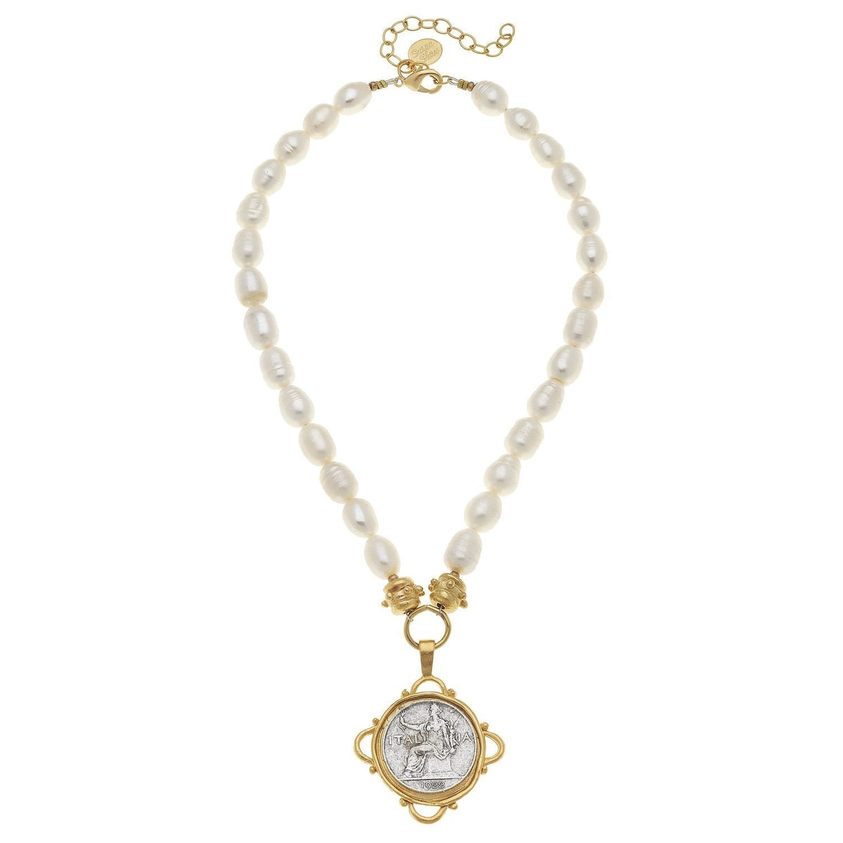 Italia Coin Pendant Pearl Necklace