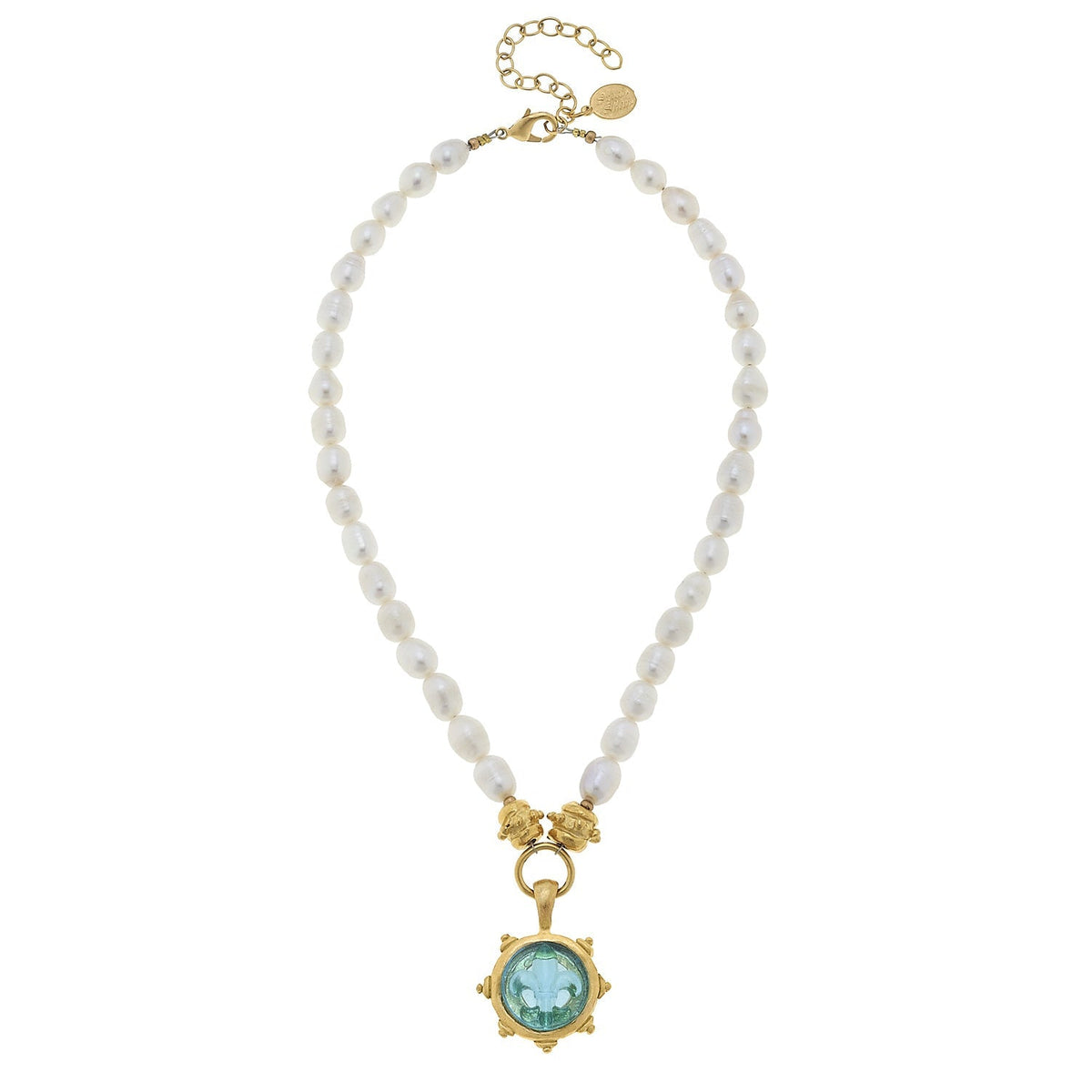 Small Venetian Glass Fleur-De-Lis Pearl Necklace