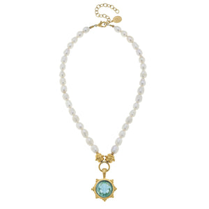 Small Venetian Glass Fleur-De-Lis Pearl Necklace