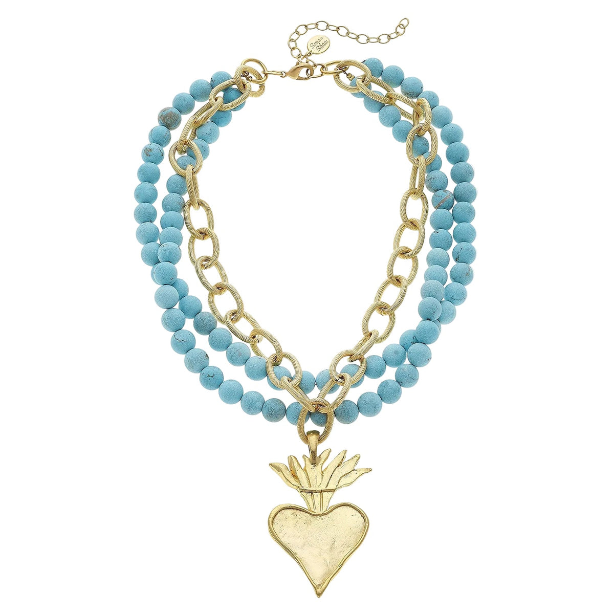 Matte Turquoise Multi-Strand Fire Heart Necklace