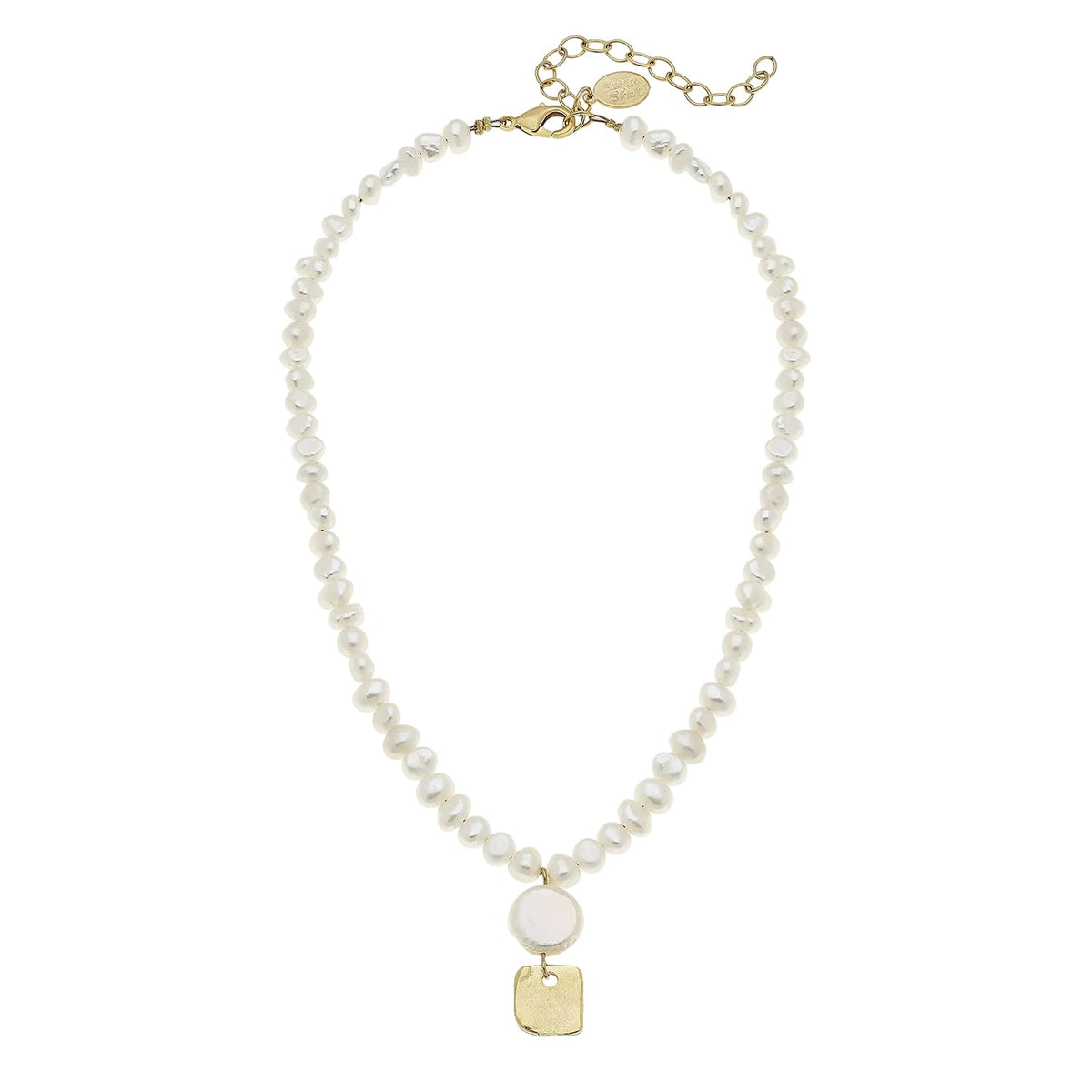 Coin Pearl Square Drop Necklace
