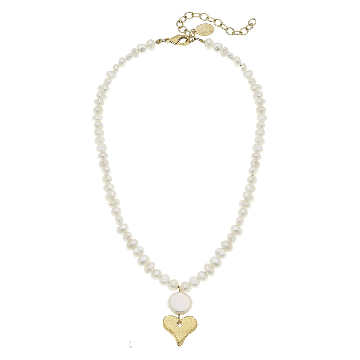 Coin Pearl Heart Drop Necklace