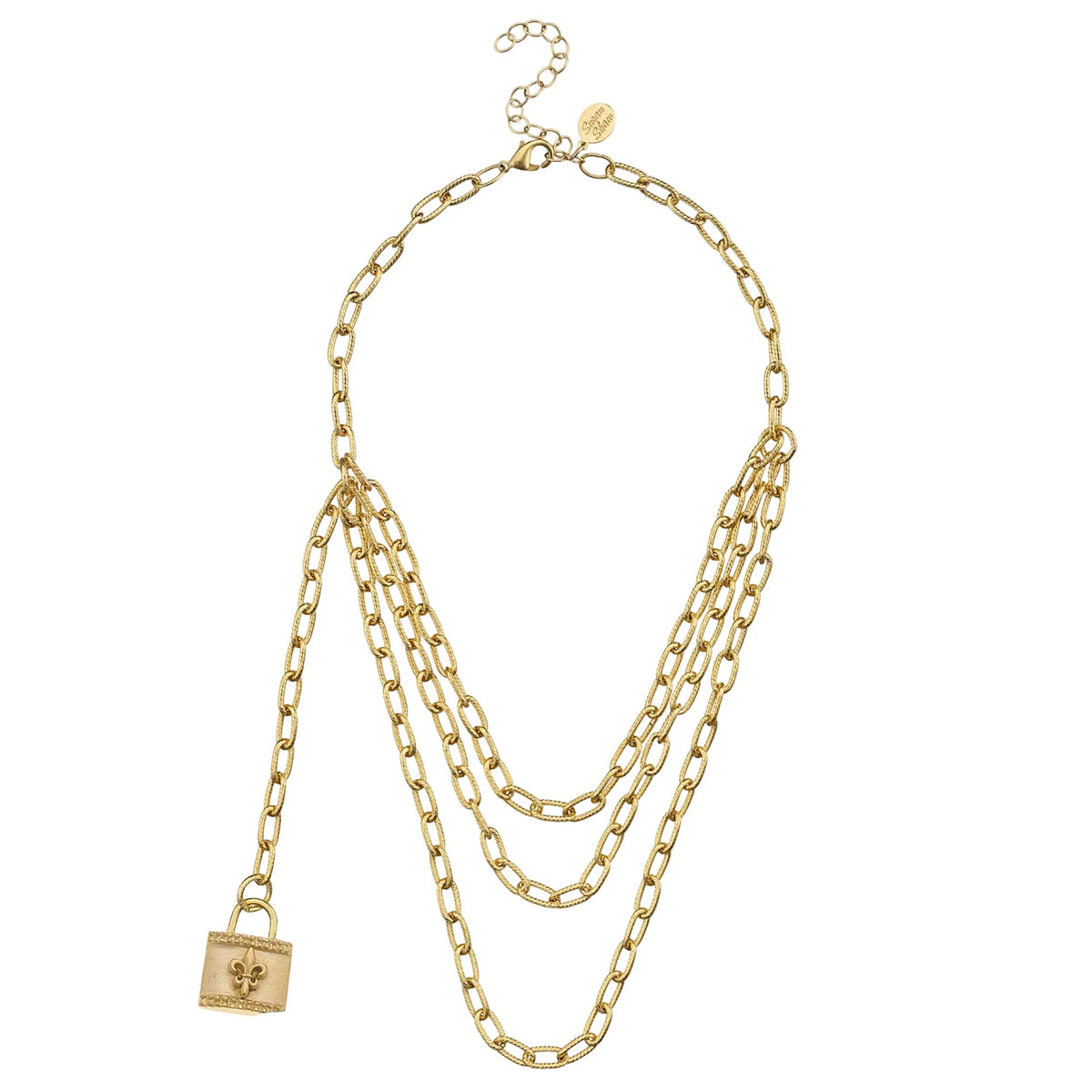 Triple-Strand Fleur de Lis Lock Necklace