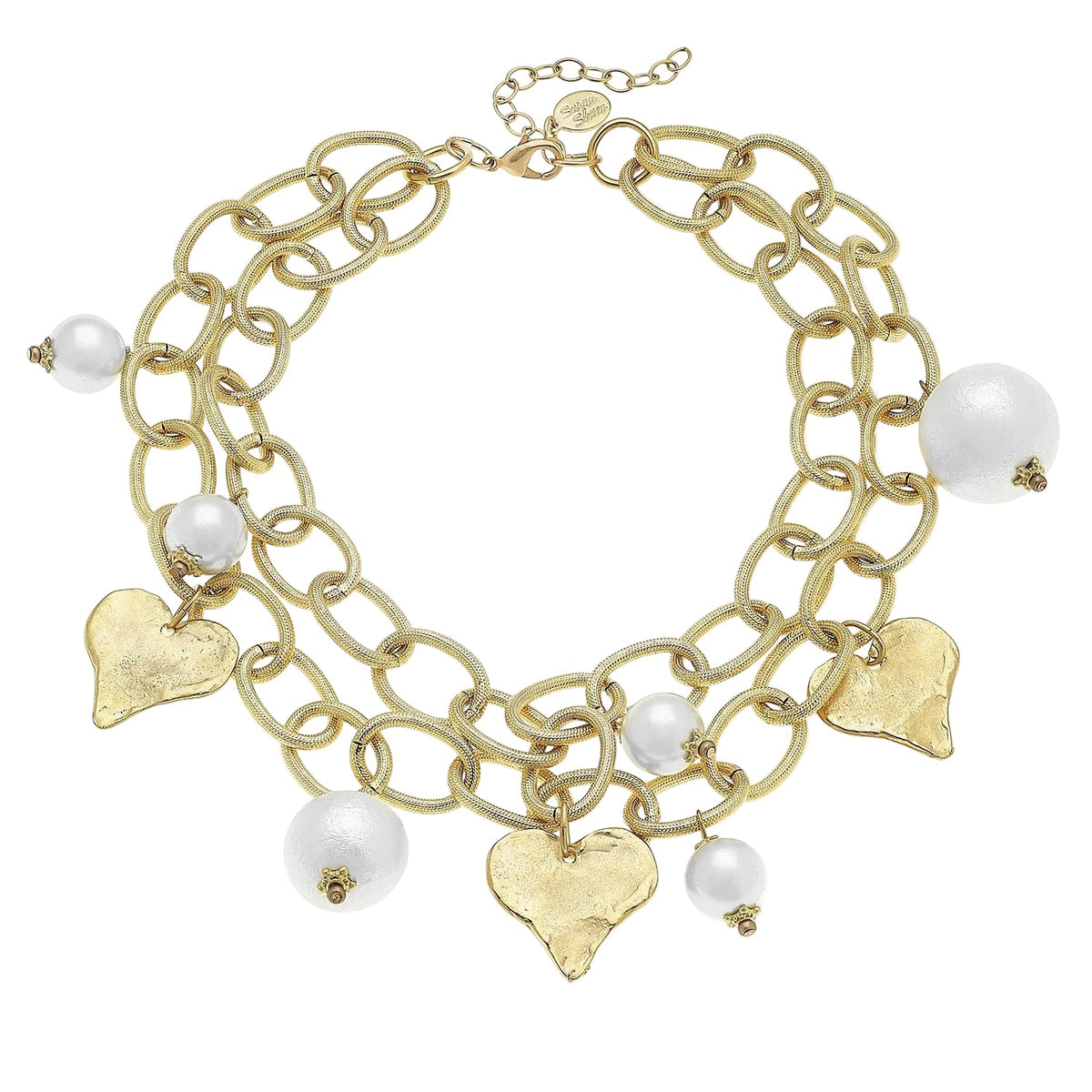 Multi-Strand Cotton Pearl & Heart Necklace