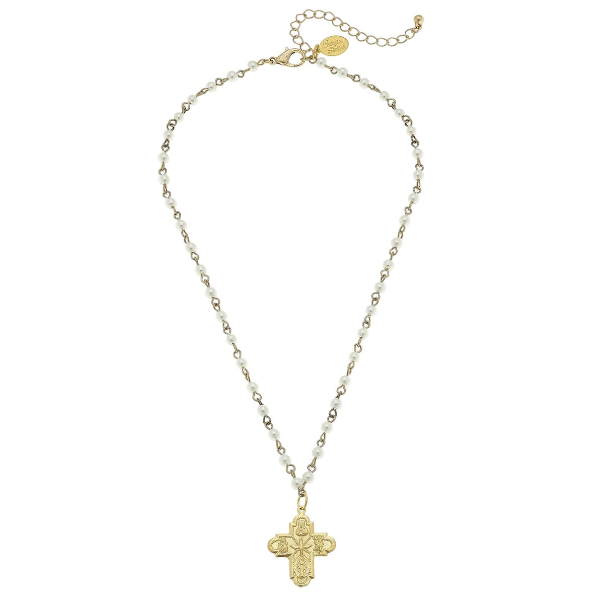 Holy Family Cross Linked Pearl Necklace