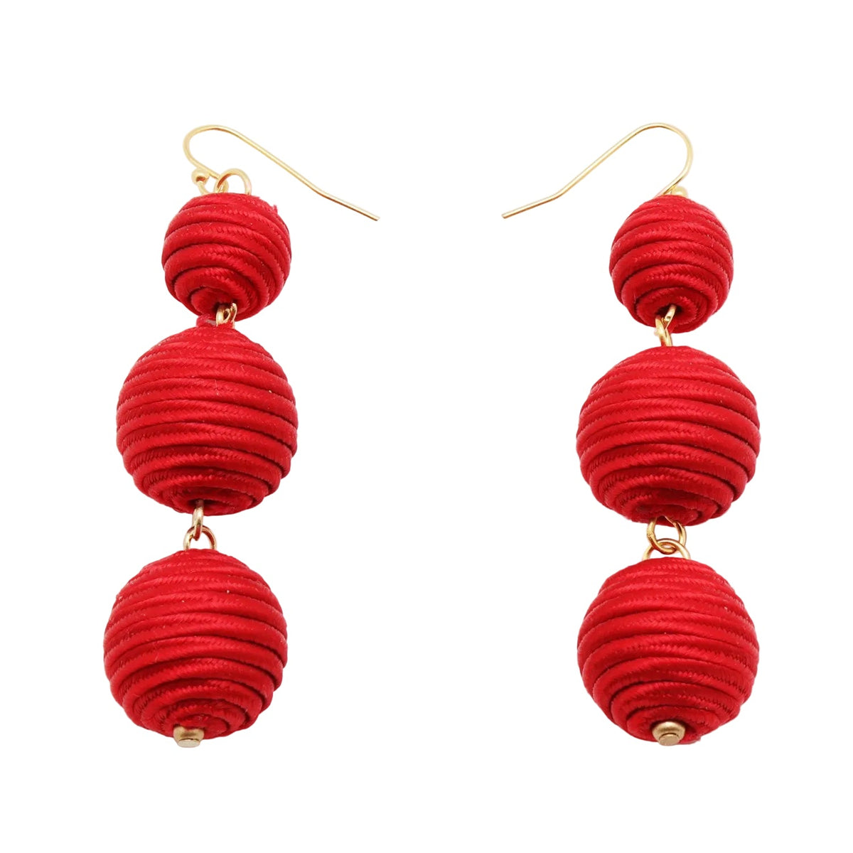 Red Silk 3-Ball Earrings