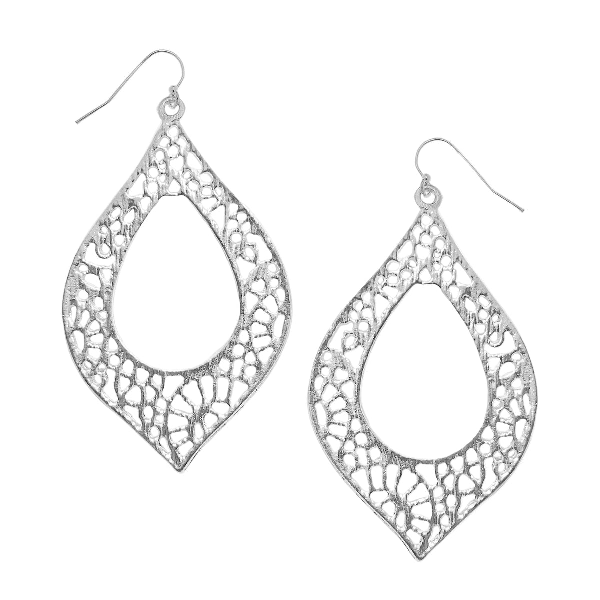 Silver Pear Shaped Filigree Earrings