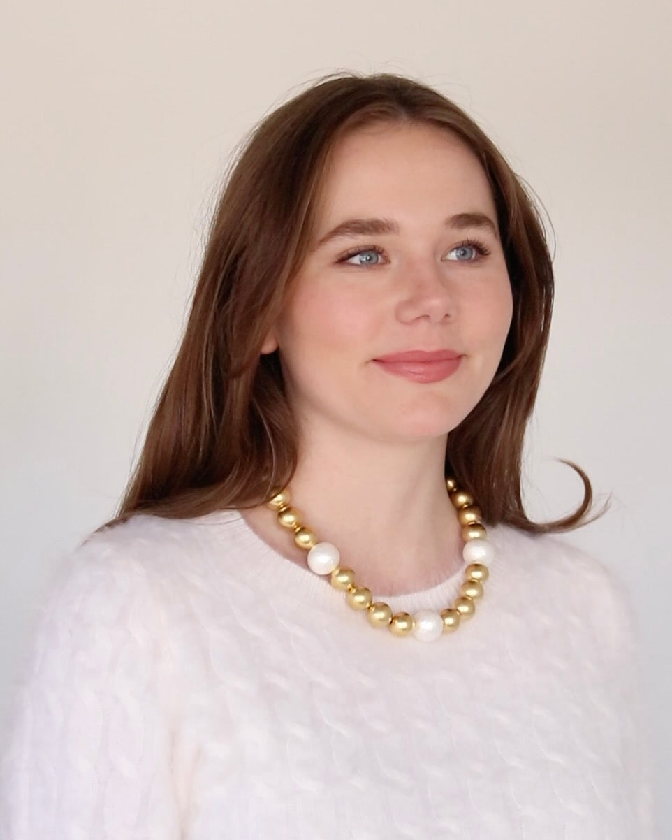 Gold + Cotton Pearl Necklace