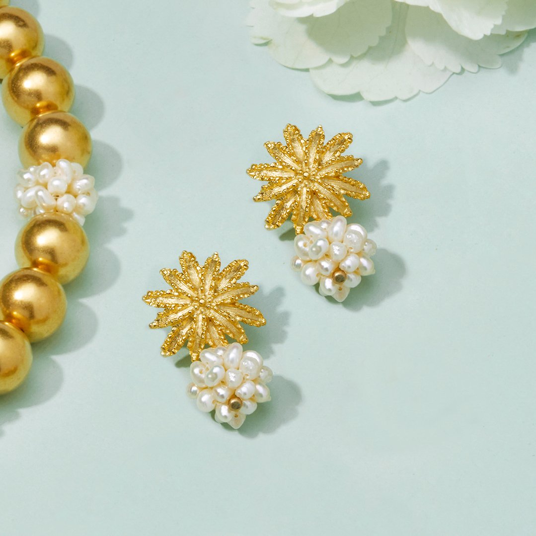 Starburst & Pearl Cluster Earrings