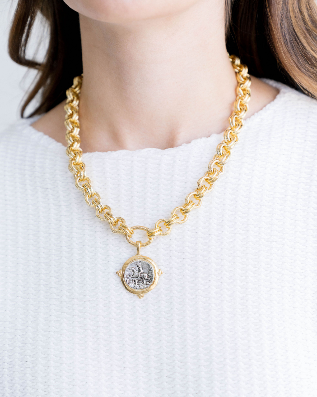 Mixed Metal Equestrian Intaglio Necklace