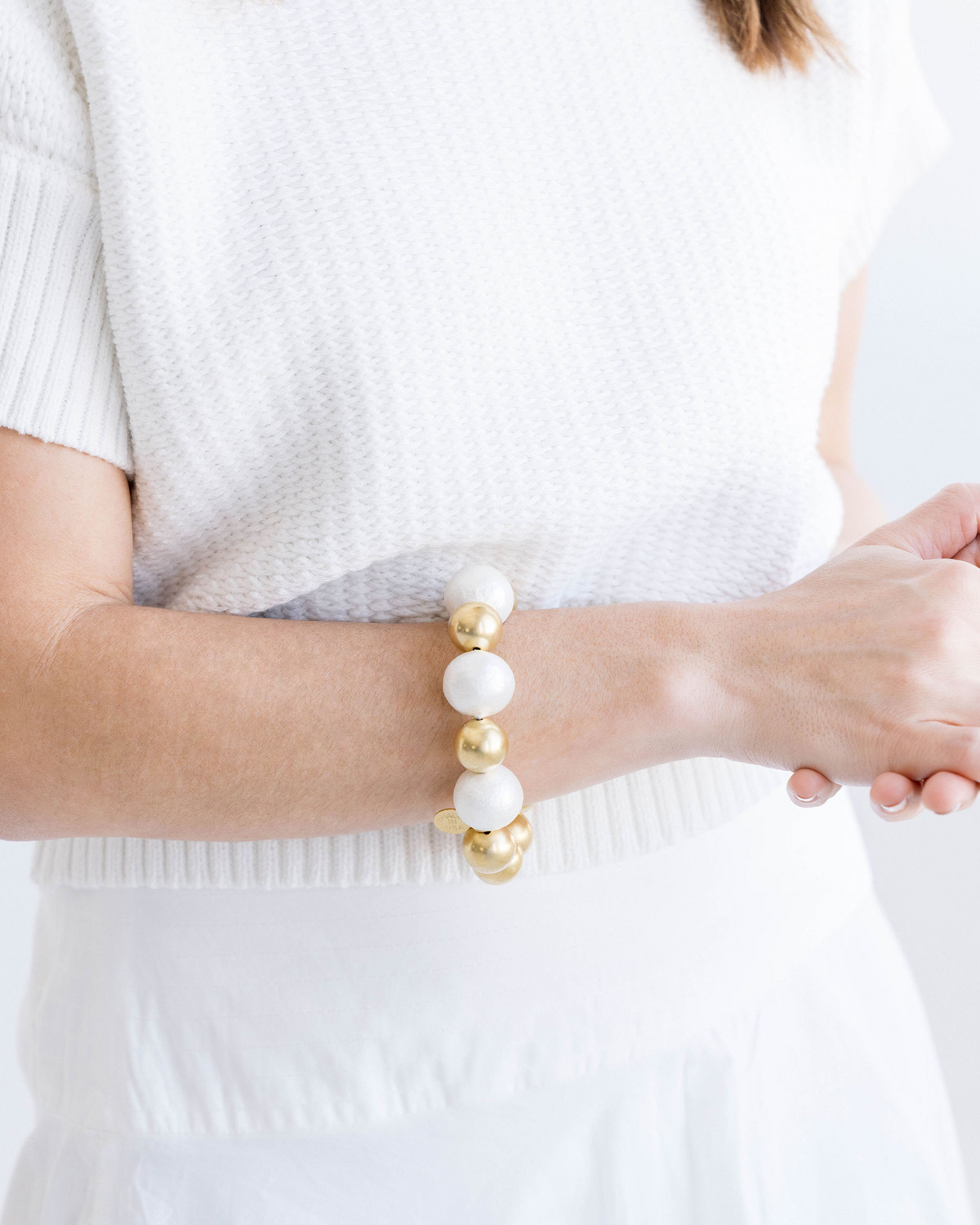 Gold + Cotton Pearl Bracelet