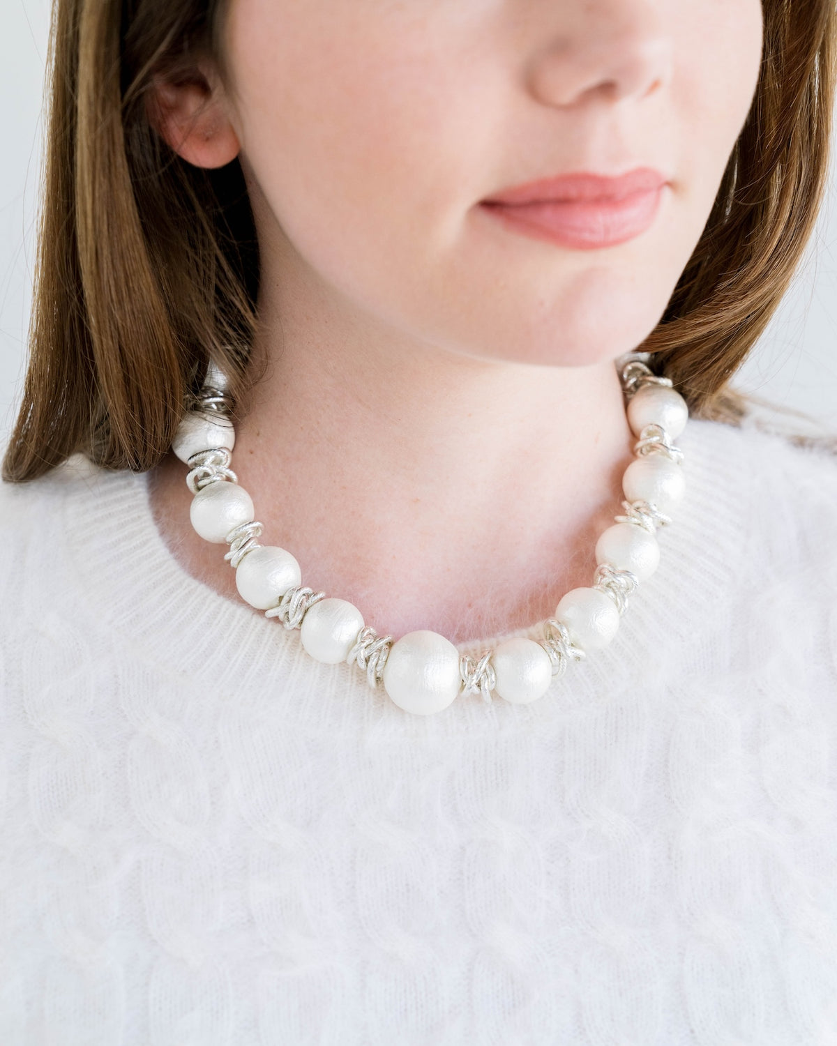 Cotton Pearl Link Necklace