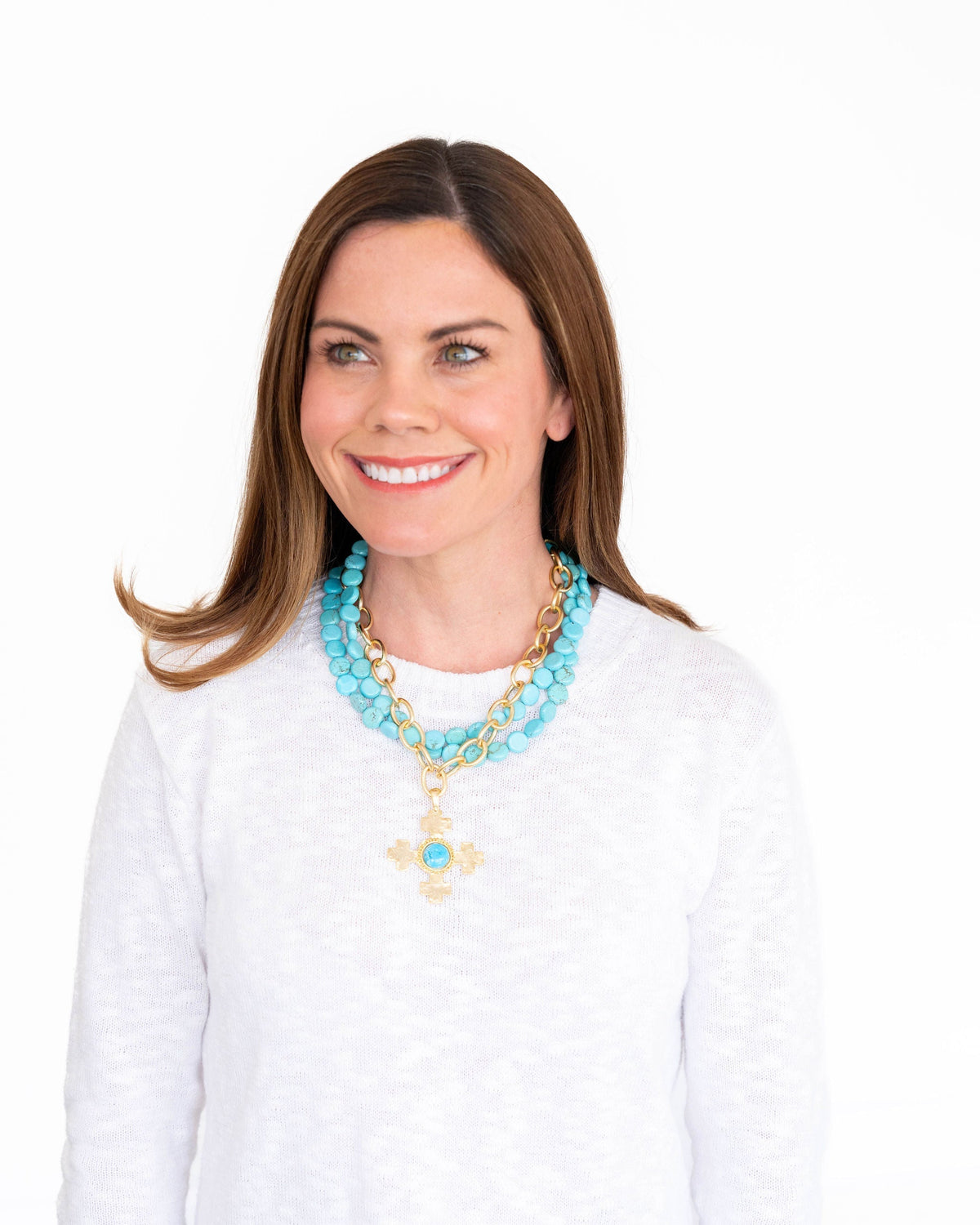 Quad Cross on Multi-Strand Turquoise Necklace