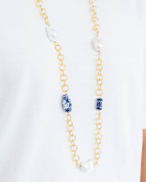 Blue & White Chain Wrap Necklace