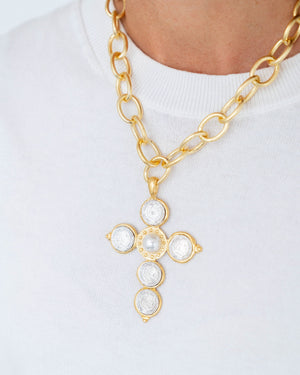 Mixed Metal Coin Cross Necklace