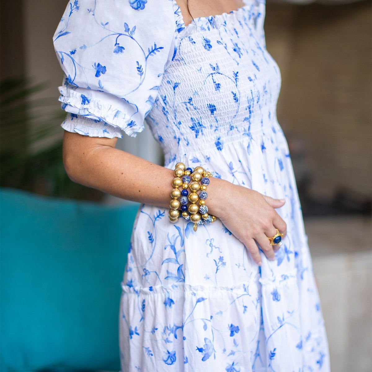 Blue & White Lapis Gold Bracelet