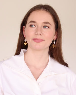 Square Cross & Coin Pearl Earrings