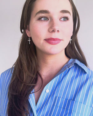Silver Cross Drop Earrings