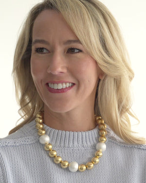 Gold + Cotton Pearl Necklace