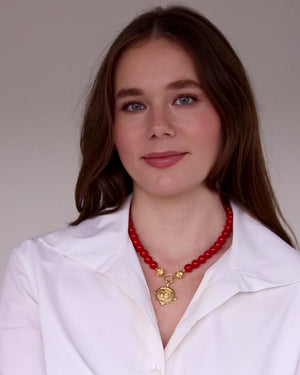 Bulldog + Red Coral Necklace