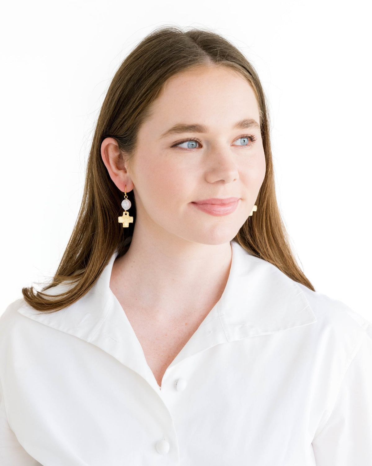 Square Cross & Coin Pearl Earrings